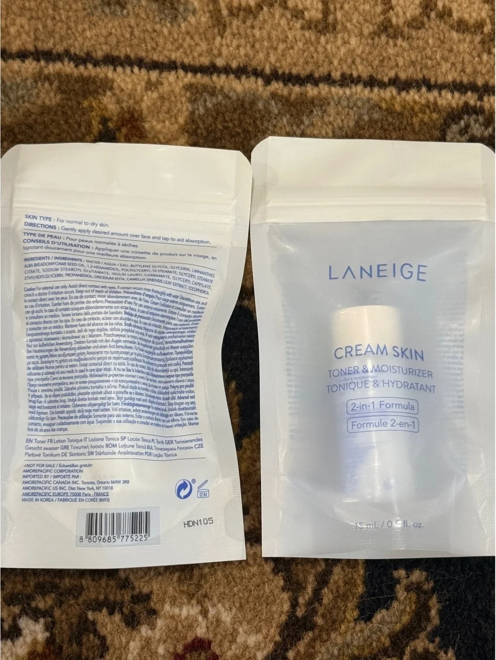 Bundle of two Laneige Cream Skin Toner Moisturizer 2-in-1 Formula 15ml Set of 2